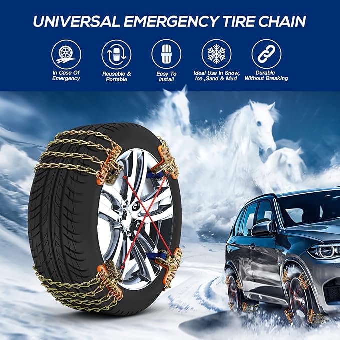 Snow Tire Chains for Car SUV Pickup Trucks, Universal Car Snow Chains, Snow Traction for Tires, Fit for Tire Width 195 205 21