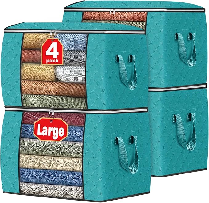 Fab totes 24 Gallons Clothes Storage, Foldable Thick Fabric Blanket Storage Bags, Containers for Organizing Bedroom, Closet, 