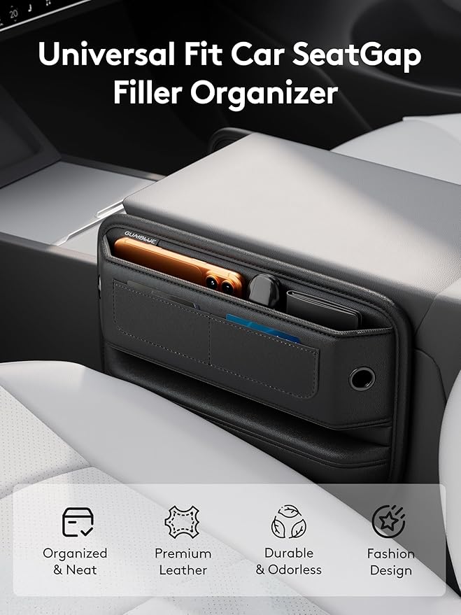 2 Pack Car Seat Gap Filler, Leather Seat Gap Organizer with Sun Visor Organizer, Front Seat Storage for Phone, Sunglasses, Cards and Keys, Fits Most Cars SUVs and Trucks