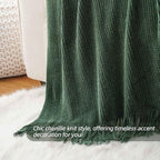 BATTILO HOME Dark Green Throw Blanket for Couch, Soft Chenille Knit Throws with Tassels for Home Decor, Christmas Green Throw