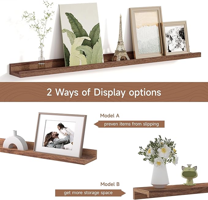 Fun Memories Picture Ledge Shelf for Wall, Floating Shelves Set of 4, 36 Inch Long Nursery Book Shelves for Toys Storage, Kid
