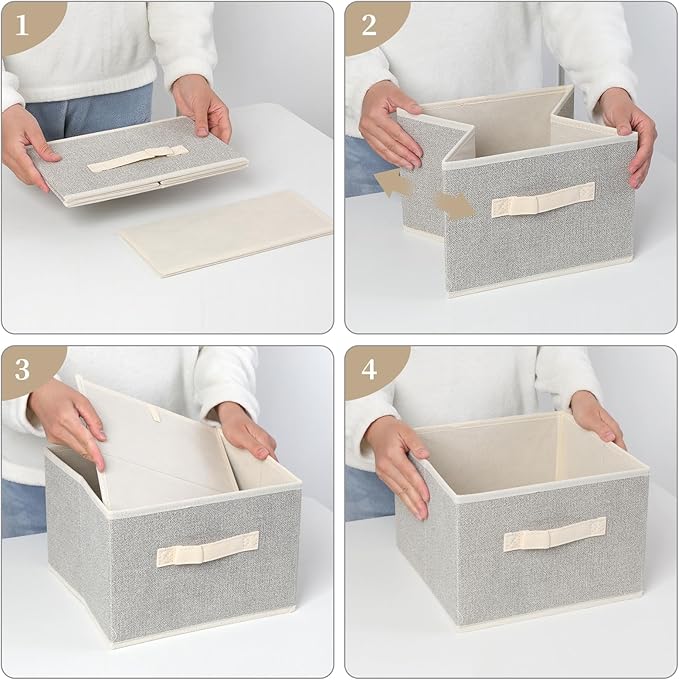 Storage Baskets, 11-Inch Woven Fabric Bins, Storage Cubes with Reinforced Handles, Organizer Bins for Closet Shelves, Foldabl