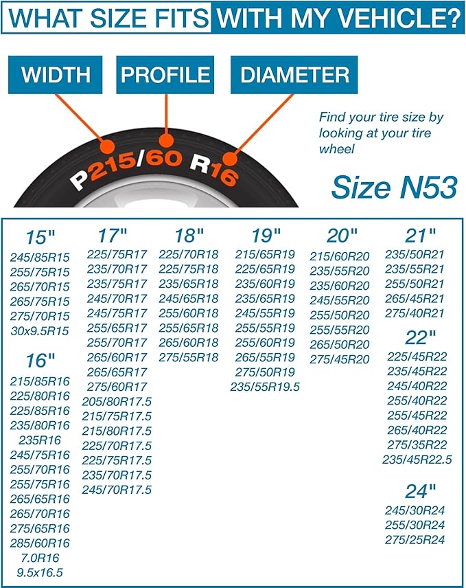 Passenger Vehicle Snow Socks for Tires, N53 - Car Sock Tire Traction Device for Snow, Ultimate Chain Alternative for Cars, SU
