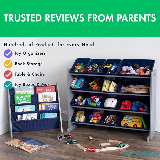 Humble Crew Supersized Toy Storage Organizer with 16 Removable Bins, Grey/Navy – Large Toy Storage for Toddlers Ideal for Kid