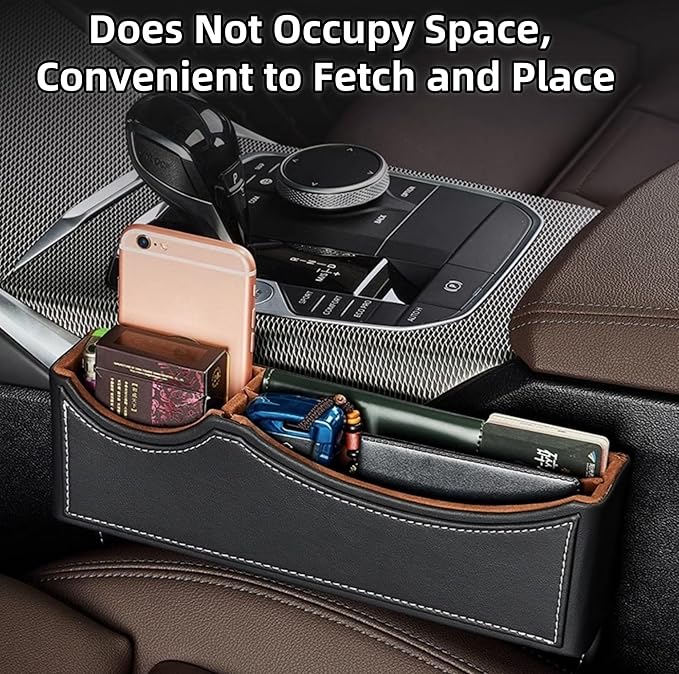 Car Seat Gap Organizer Large Capacity Leather Storage Box with Charging Port Multi-Purpose Car Seat Crevice Storage Solution for Phones Wallets Cards Ideal for Car Organization (Modern, Black-Double)
