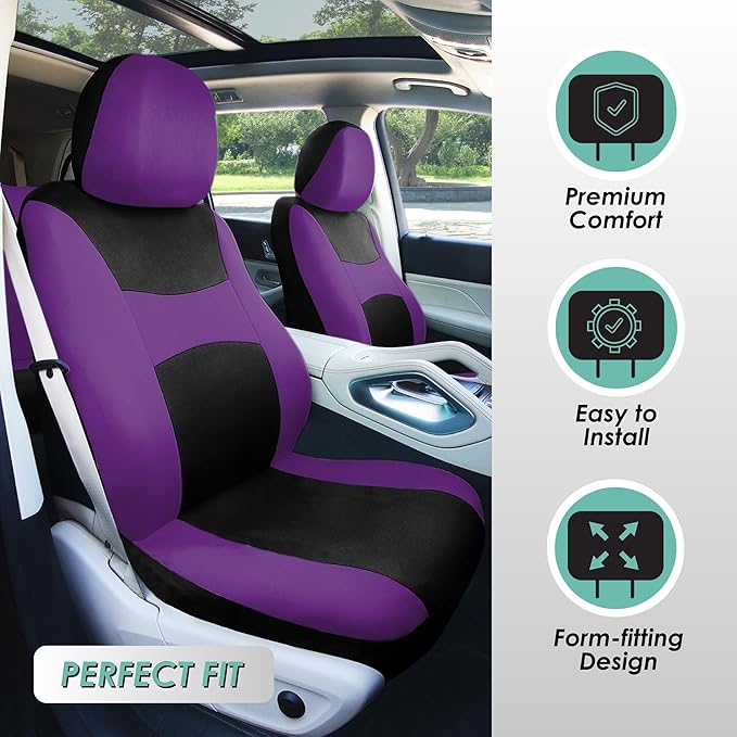 FH Group Full Set Car Seat Covers Cloth, Universal Fit combo, Set with Steering Wheel Cover and Seat Belt Pad fits Most Cars,