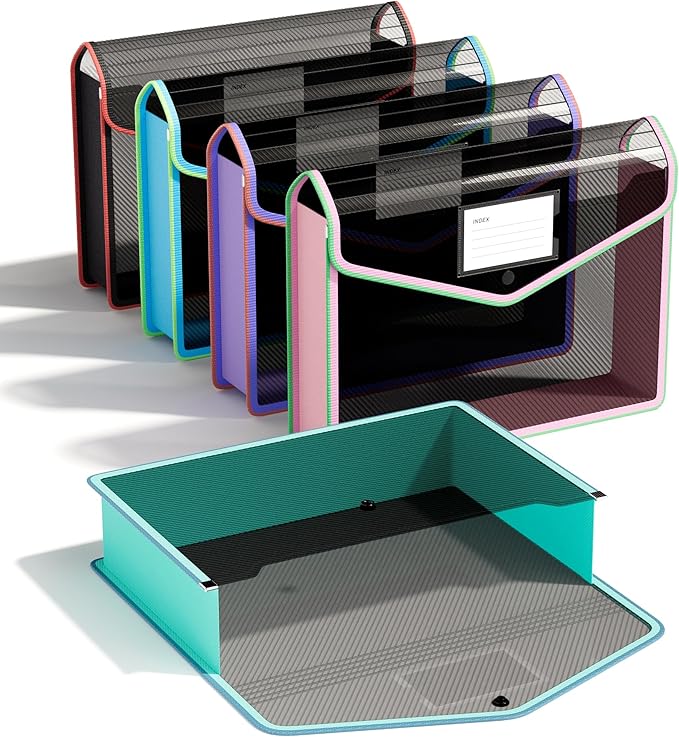 ThinkTex Plastic Expanding File Folder, Black Transparent Envelopes with Snap Closure,Suitable for Home, Office, School and H