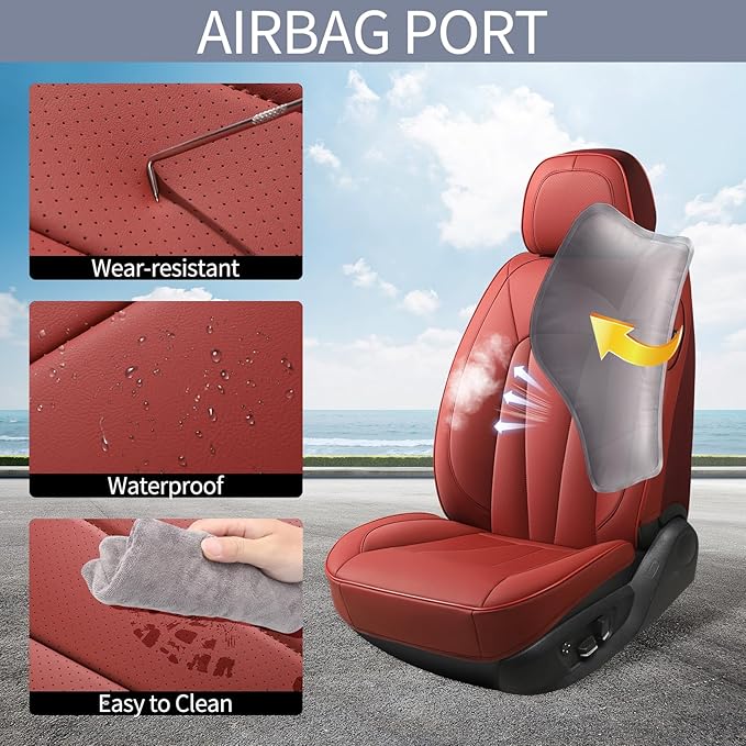 Car Seat Covers Full Set,Red Car Seat Covers,Leather Automotive Seat Covers,Breathable Waterproof Luxury Full Wrapping Edge S