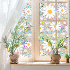 Niviy Window Privacy Film Daisy Flowers Stained Glass Window Film, Sun Blocking Glass Clings, Static Cling Rainbow Sticker Covering for Home Door (16.93 x 39.37inch)