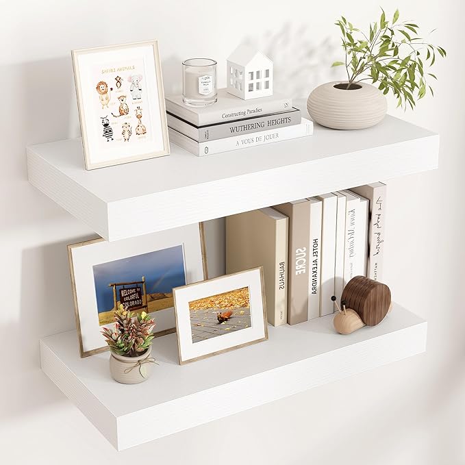 Floating Shelves for Wall, 24 Inch Wide x 12 Inch Deep Floating Shelves, Long Wood Floating Wall Shelf Shelves for Living Roo