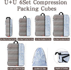 U+U 6 Set Compression Packing Cubes - Ultralight Travel Organizers with Laundry Bag, Space-Saving Suitcase Organizer for Trav