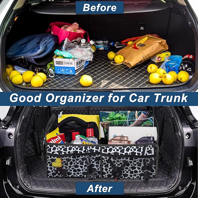 Deosk Car Organizer for SUV - 6 Big Pocket Trunk Storage With Waterproof Polyester, Car Accessories for Women/Men, Cow