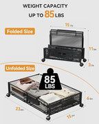 Under Bed Storage with Wheels, Foldable Pattern Carved Metal Under The Bed Storage, Tool-Free Assembly Under Bed Organizer, 6