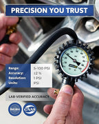 Tire Inflator with Pressure Gauge and Longer Hose - Most Accurate, Heavy Duty Air Chuck with Gauge for Air Compressor Tire Inflator Attachment - 100PSI