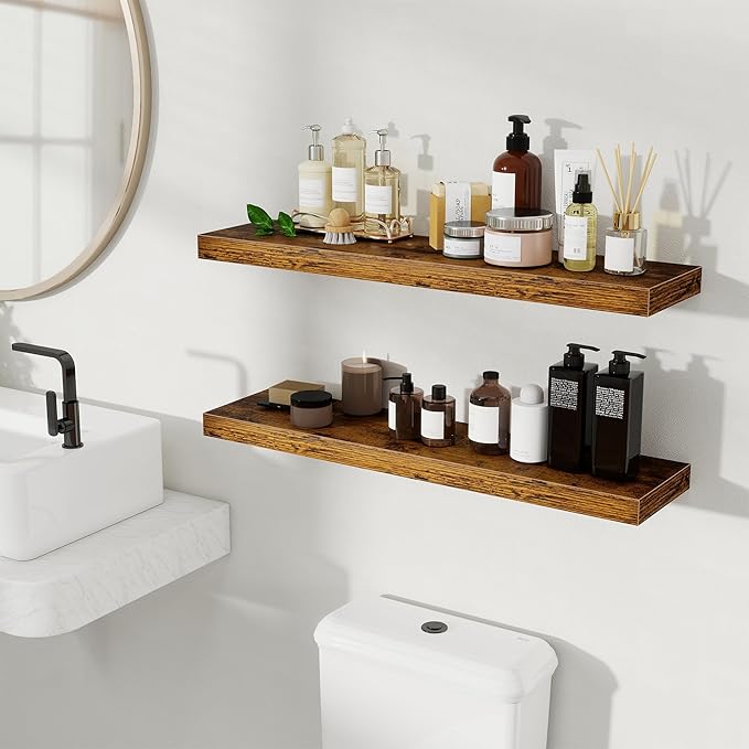 Fun Memories Floating Shelves for Wall, Rustic Wood Wall Mounted Shelves for Bathroom, Bedroom, Living Room and Kitchen, Stor