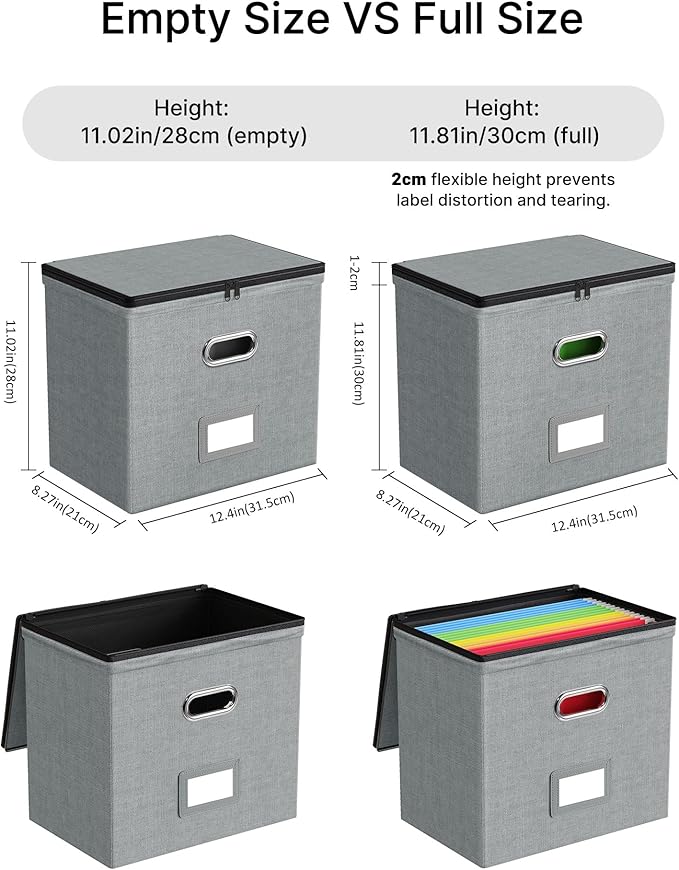 Oterri 2 Pack File Organizer Boxes with Lids, File Box with Mesh Pockets, Document Organizer Box for File Folders Letter Size