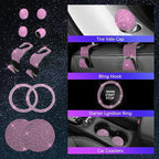 25PCS Bling Car Car Accessories Set,15 Inch Steering Wheel Cover,Shiny License Plate Frame,Center Console Cover and Rearview Mirror Set and Other Car Accessories(Pink)