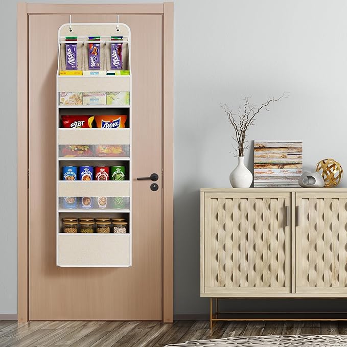 Univivi 5-Shelf Over Door Hanging Organizer Fabric Door Storage with 4 Large Pockets and 3 Small PVC Pockets Wall Mount Hangi