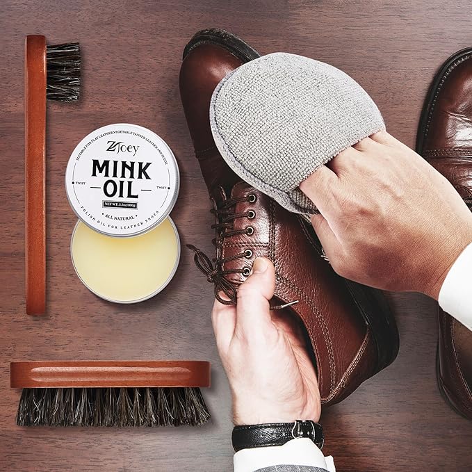 8 Pcs Mink Oil for Leather Shoes Boots 3.5 oz Leather Conditioner and Cleaner with Travel Bag Soften for Boots and Shoes Care