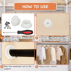Amyhill Plastic Closet Pole Socket White Closet Rod Holders Rod Bracket Shower Holders Wardrobe Tube Support for Bathroom Cur