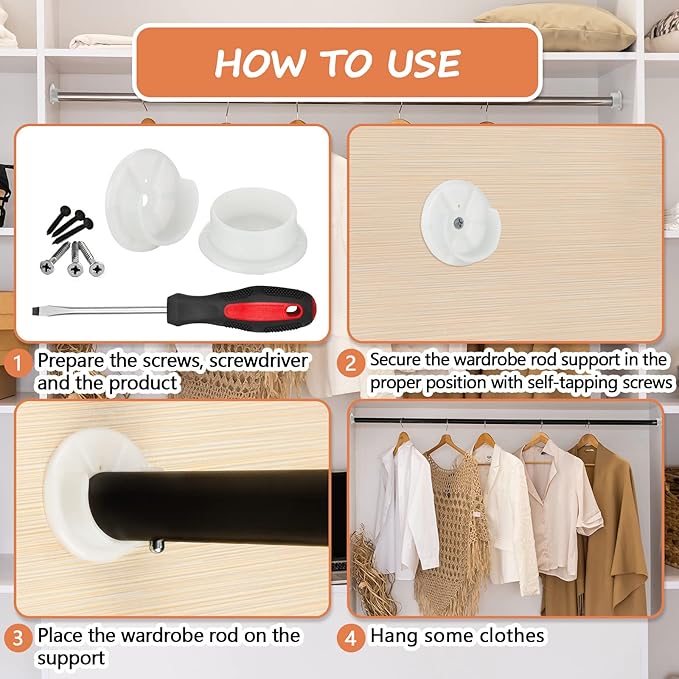 Amyhill Plastic Closet Pole Socket White Closet Rod Holders Rod Bracket Shower Holders Wardrobe Tube Support for Bathroom Cur