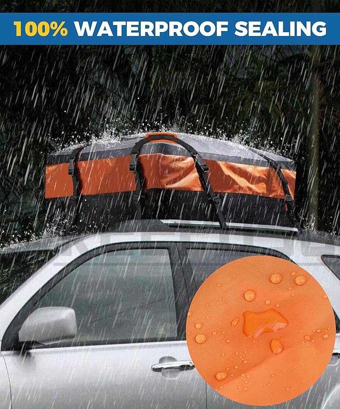 15 Cubic Feet Roof Rack, Rooftop Cargo Carrier, Soft-Shell Carriers with Anti-Slip Mat for All Cars with/Without Rack