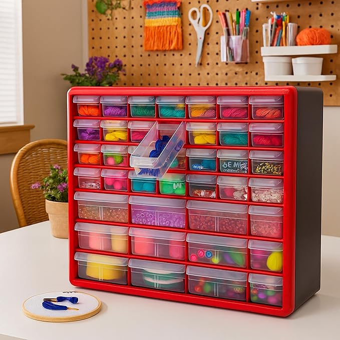 Akro-Mils 44-Drawer Plastic Drawer Storage Cabinet for Garage Organization, Bead Organizer, Building Bricks Storage, Teacher 