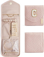 BAGSMART Travel Jewelry Organizer Case C Initial Foldable Jewelry Roll for Journey Rings, Necklaces, Earrings, Bracelets,Mini