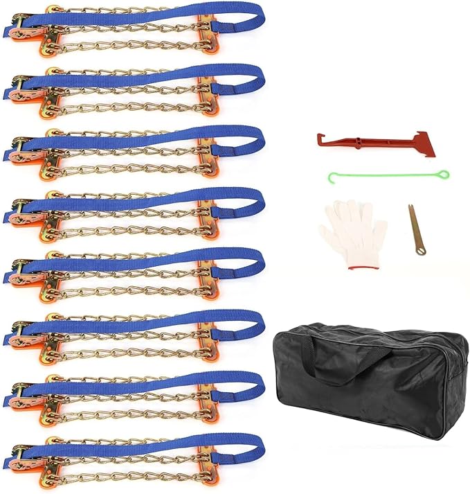 SCITOO 225-275mm Snow Chains for Car Pickup Trucks SUV,8 Pack Quick Easy Installation Tire Traction Chain,Portable Reusable A