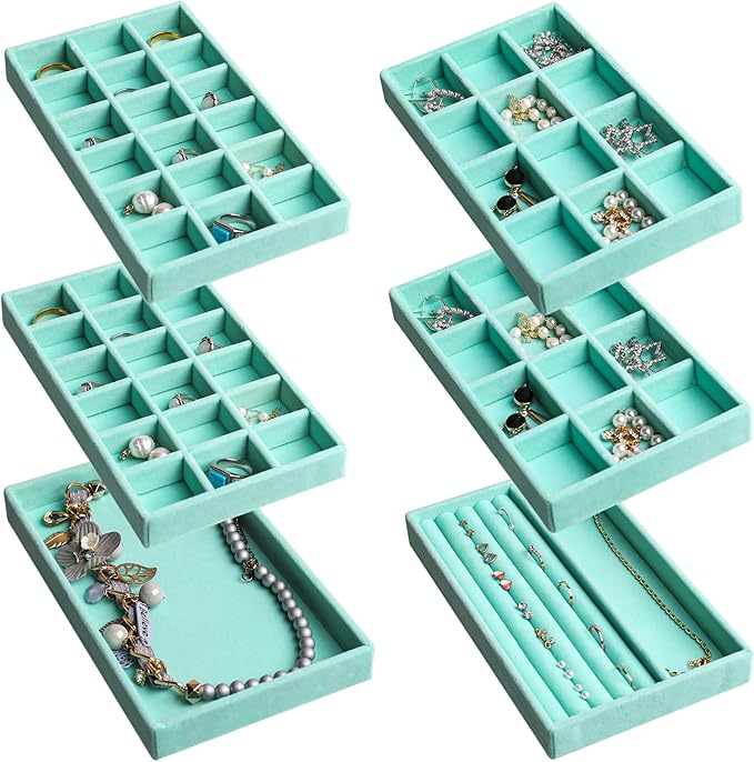 Frebeauty Jewelry Organizer Tray,Stackable Velvet Jewelry Trays,Drawer Inserts Earring Organizer For Women Jewelry Storage Di