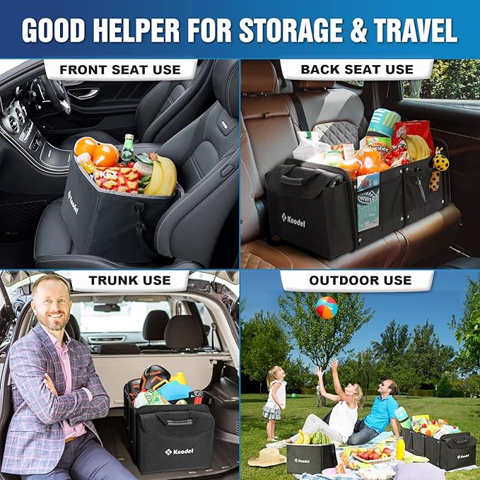 K KNODEL Extra Large Trunk Organizer With Cooler Bag, 3 Compartments Car Organizer, Heavy Duty SUV Trunk Organizer with 2