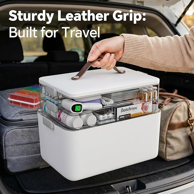 CTIME 3-Tier Medicine Organizer with Pill Case - Portable Pill Case & Empty First Aid Kit for Home, Travel, RV, School, Dorm,