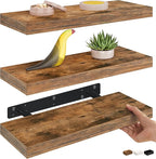 Ballucci Floating Shelves, 16" Wood Wall Shelf Set of 3, Invisible Brackets Floating Shelf for Wall Decor Living Room, Bathro