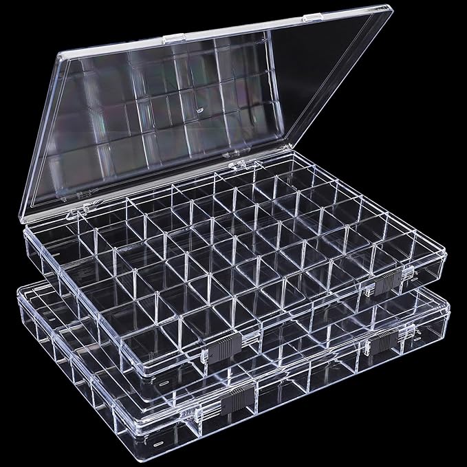 Noverlife 2 Pack 36 Grids Clear Plastic Organizer Box, Jewelry Craft Storage Container Bead Holder Nail Charm Organizer, Rock