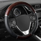 BDK Dark Wood Grain Car Steering Wheel Cover, Standard 15 inch with Black Faux Leather Grip, Made to Fit Most Auto Truck Van 