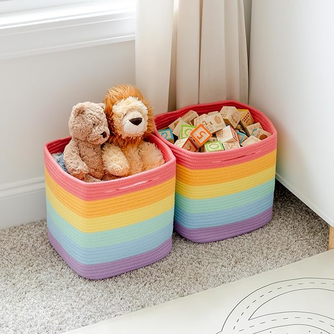 NaturalCozy Storage Cubes 11 Inch Cotton Rope Woven Baskets for Organizing, 3-Pack | Cube Storage Bin | Square Storage Basket