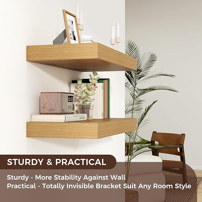 Floating Shelves for Wall, 36" W x 12" D x 2" H, 2 Pack of Long Wall Mounted Engineered Wood Shelves with Invisible Brackets 