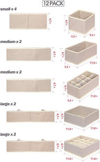 TENABORT 12 Pack Foldable Drawer Organizer Dividers Cloth Storage Box Closet Dresser Organizer Cube Fabric Containers Basket 
