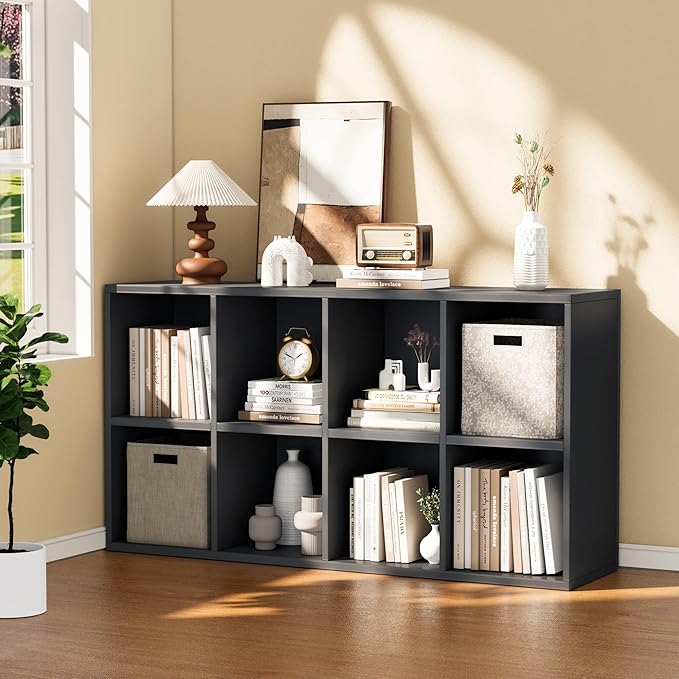 YESHOMY 8 Cube Storage Organizer, Open Frame 2-Tier Bookshelf, Organizer with Adjustable Shelves, Display Storage Bookcase fo