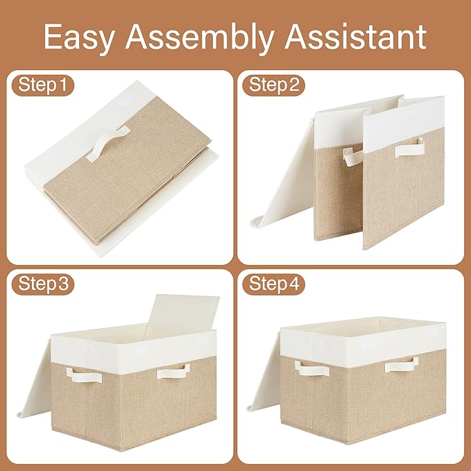 GRANNY SAYS Storage Boxes with Lids, Decorative Storage Bins, Shelf Baskets, Clothes Storage and Organization, White/Khaki, 2