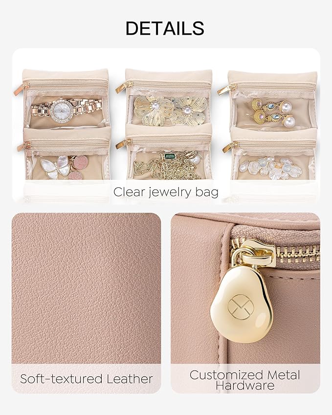 Vlando Jewelry Travel Case,Travel Jewelry Organizer with Clear Velvet Jewelry Bags 6Pcs Zipper Pouch for Women Gift Ideas for