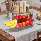 Livabber Fruit Basket for Kitchen, Metal Fruit Vegetable Storage Bin with 2 Banana Hangers, Countertop Wire Basket Organizer 
