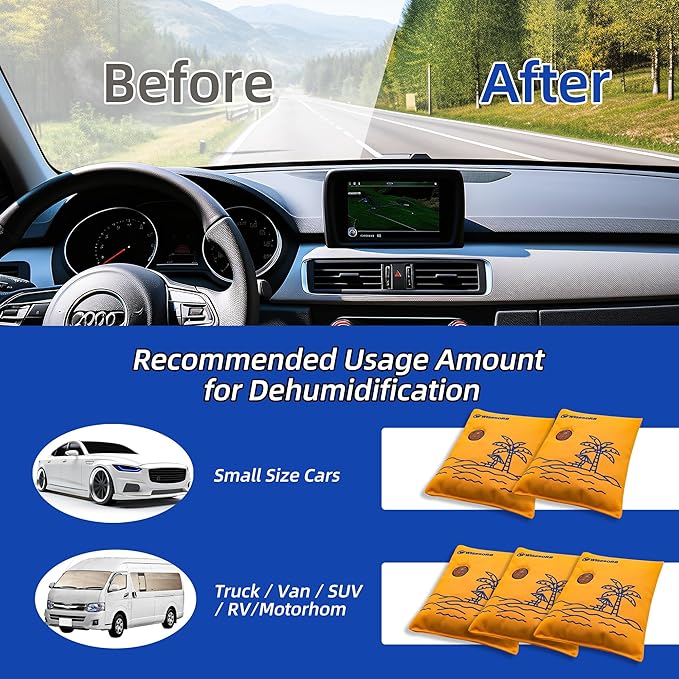 500g 2pcs Rechargeable Car Dehumidifier Moisture Absorbers Bags, Reusable Desiccant Color Indicating Silica Gel Packets,