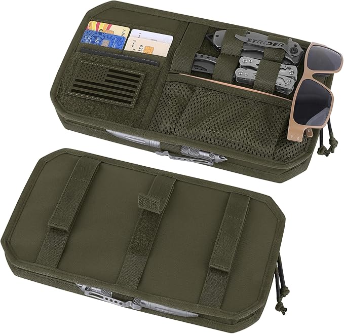 Car Sun Visor Organizer, Tactical Sunvisor Organizers Storage Covers for Trucks, Molle Panel with Pockets Zipper Visor Storage Pouch Accessories, Fits Most Vehicles, SUVs & Jeeps (RG)