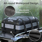 Car Rooftop Cargo Carrier Bag 20 Cubic Feet, 100% Waterproof Heavy Duty Car Roof Bag for All Vehicle with/Without Racks - Anti-Slip Mat, 6 Door Hooks, Storage Bags, 5CM Straps(Gray)