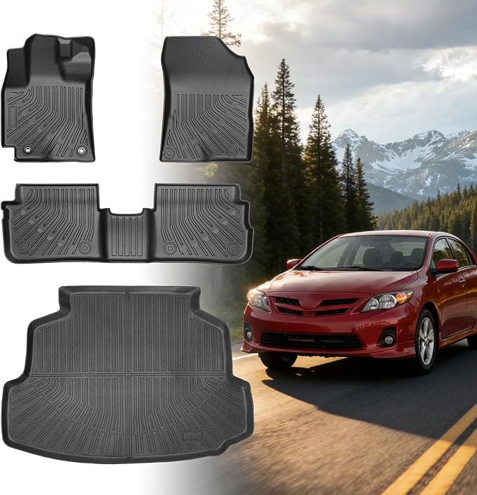 Floor Mats for Toyota Corolla 2009 2010 2011 2012 2013, for Corolla Standard,LE,S XLE,XRS,L,LE/S Special Edition Floor Mats, Front Rear Mats &Cargo Mat, TPE Anti-Slip Summer Winter Car Accessories