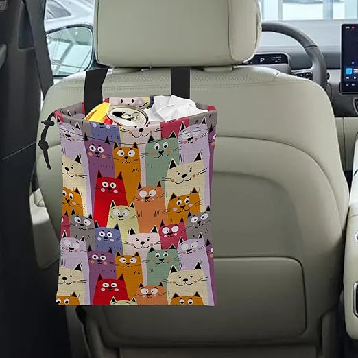 Car Trash Bag Cute kitten Cats Car Garbage Bag Hanging Car Trash Can for Back Seat with Drawstring