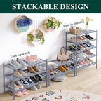 Smiry Bamboo Shoe Rack 3-Tier, Stackable Wooden Shoe Organizer for Entryway & Closet, Free Standing Wood Shoe Storage Shelf f