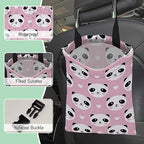 Lovely Panda Car Garbage Bag,Hearts Waterproof Small Car Trash Bag Hanging Back of Seat,Drawstring Hanging Car Trash Bag with Adjustable Buckle for Car Accessories