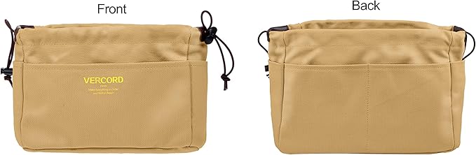 Vercord Canvas Handbag Organizers, Sturdy Purse Insert Organizer Bag in Bag, 10 Pockets Khaki Small